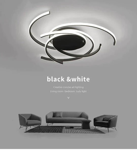 Creative Modern Led Ceiling Lights Living Room Bedroom Study Balcony Indoor Lighting Black White