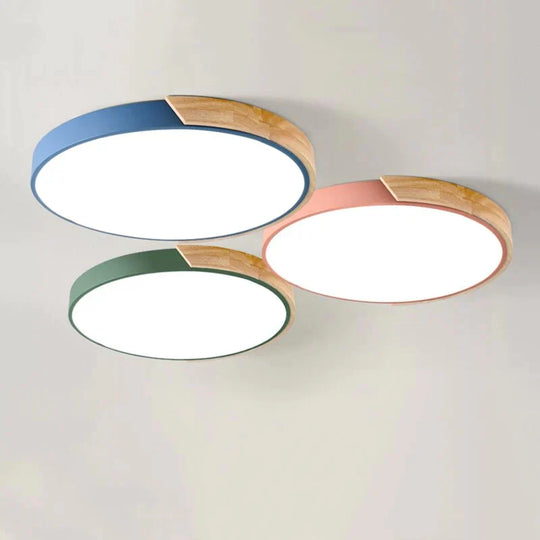 Nordic Fashion Simple Wooden Ceiling Lamps Colorful Round Aluminum Bedroom Living Room Light Fixture