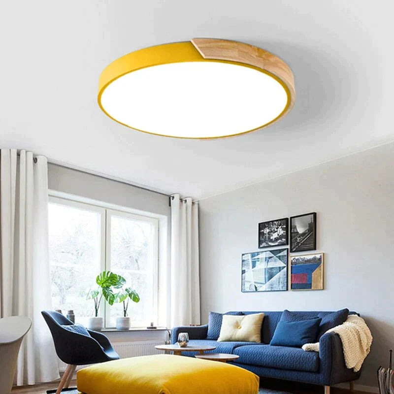 Nordic Fashion Simple Wooden Ceiling Lamps Colorful Round Aluminum Bedroom Living Room Light Fixture