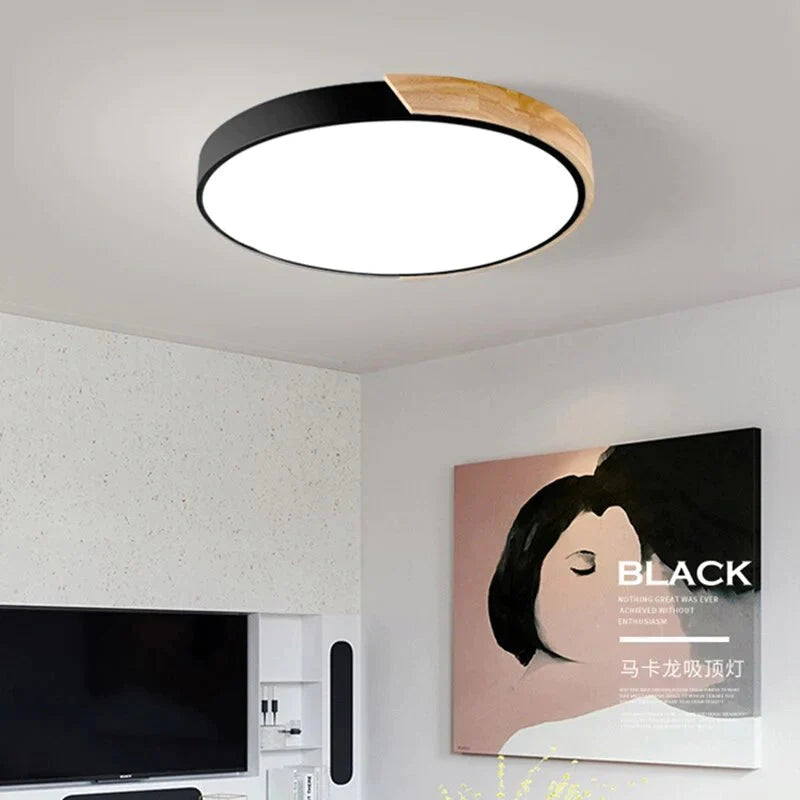 Nordic Fashion Simple Wooden Ceiling Lamps Colorful Round Aluminum Bedroom Living Room Light Fixture