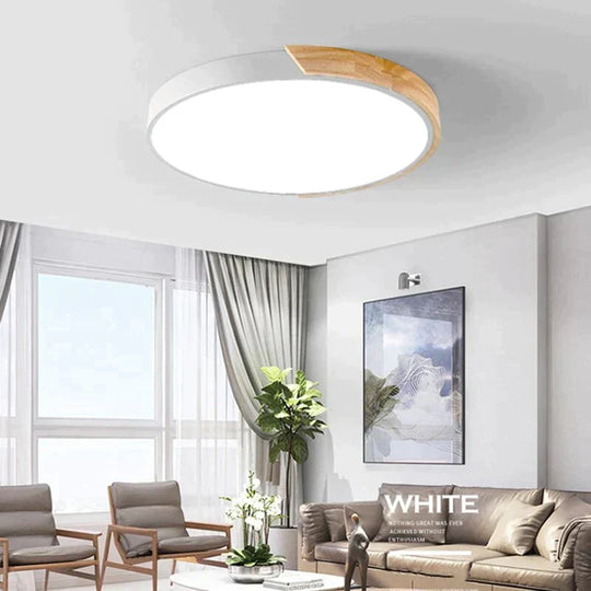 Nordic Fashion Simple Wooden Ceiling Lamps Colorful Round Aluminum Bedroom Living Room Light Fixture