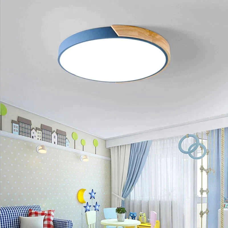 Nordic Fashion Simple Wooden Ceiling Lamps Colorful Round Aluminum Bedroom Living Room Light Fixture