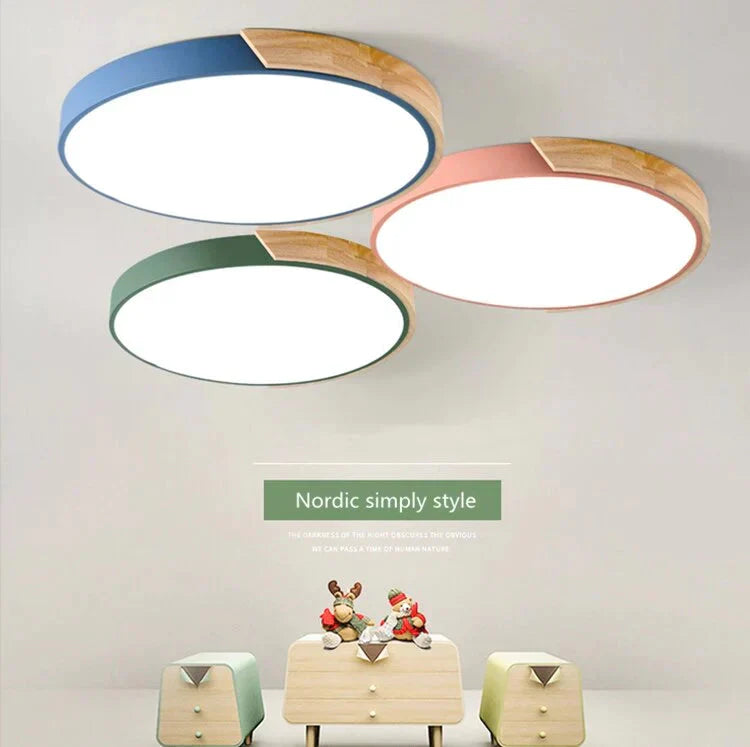 Nordic Fashion Simple Wooden Ceiling Lamps Colorful Round Aluminum Bedroom Living Room Light Fixture