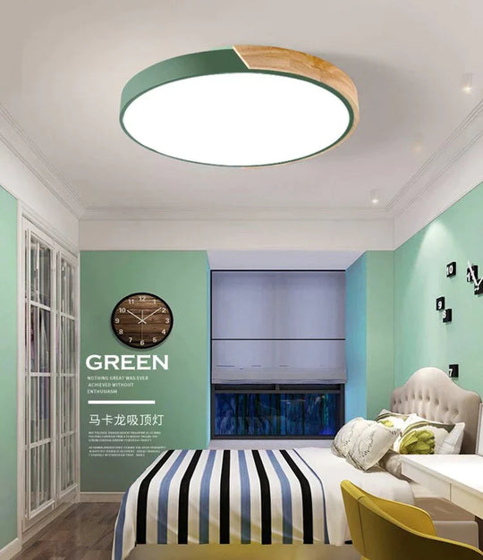 Nordic Fashion Simple Wooden Ceiling Lamps Colorful Round Aluminum Bedroom Living Room Light Fixture