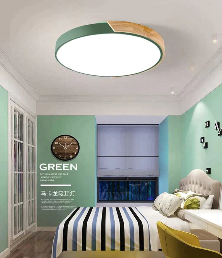 Nordic Fashion Simple Wooden Ceiling Lamps Colorful Round Aluminum Bedroom Living Room Light Fixture