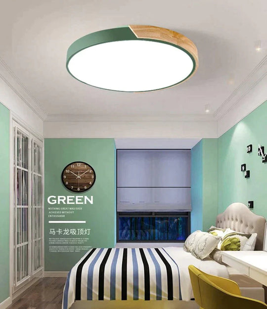 Nordic Fashion Simple Wooden Ceiling Lamps Colorful Round Aluminum Bedroom Living Room Light Fixture