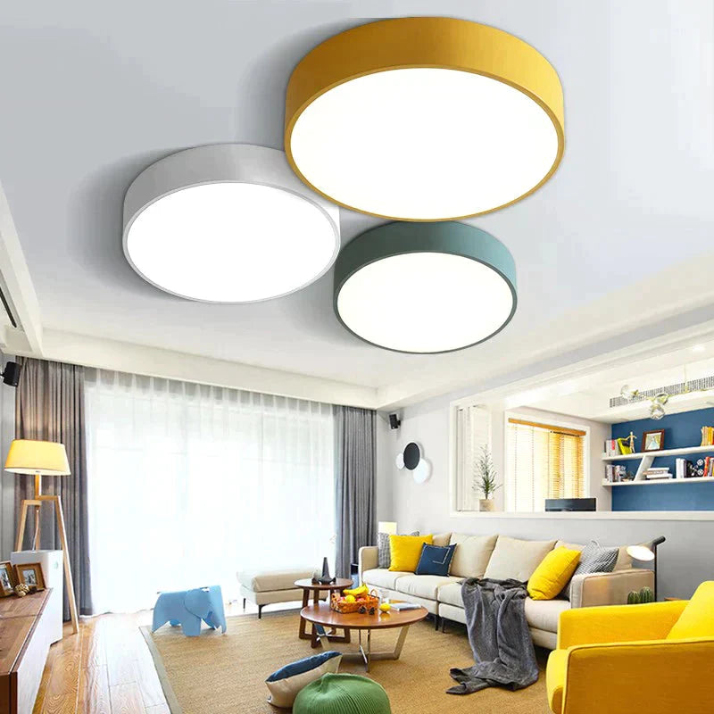 Modern Colorful Macaron Round Led Ceiling Light Kids Room Lamparas De Techo Lustre Lamp