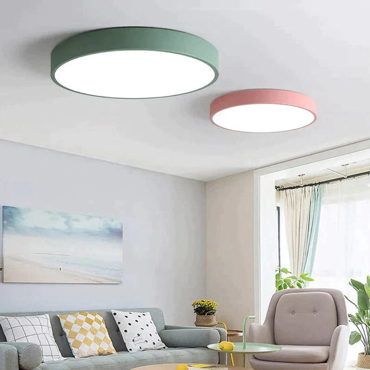 Modern Colorful Macaron Round Led Ceiling Light Kids Room Lamparas De Techo Lustre Lamp Green /