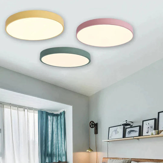 Modern Colorful Macaron Round Led Ceiling Light Kids Room Lamparas De Techo Lustre Lamp