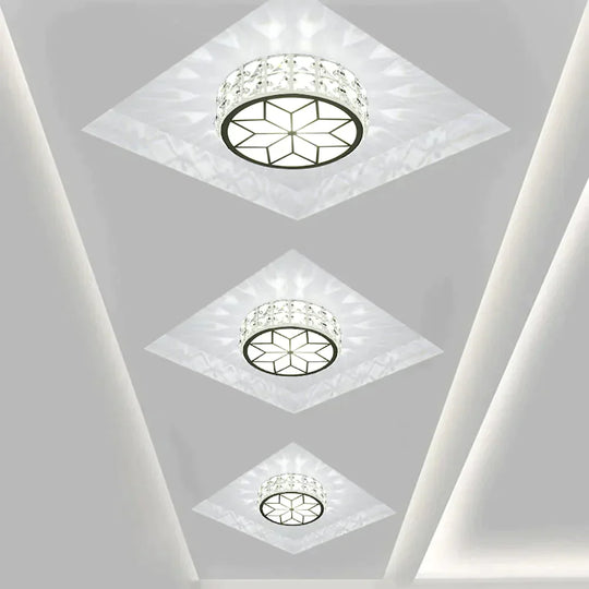 Modern Metal Crystal Ceiling Lamp For Hallway Dinning Room 6W/12W Glass Lampshade Round Aisle