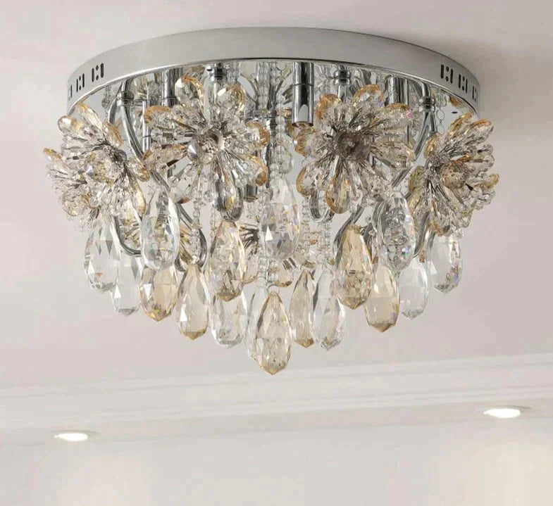 Postmodern Crystal Ceiling Lights For Home Flower Crystals Bedroom Decor Nordic Lamps Living Room