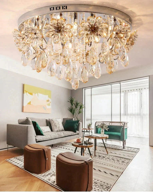 Postmodern Crystal Ceiling Lights For Home Flower Crystals Bedroom Decor Nordic Lamps Living Room