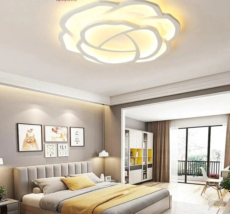 White Rose LED Ceiling Lights For Living Room Bedroom Dining Room Dimmable LED Kitchen Lamp Modern Creative Ceiling Lighting