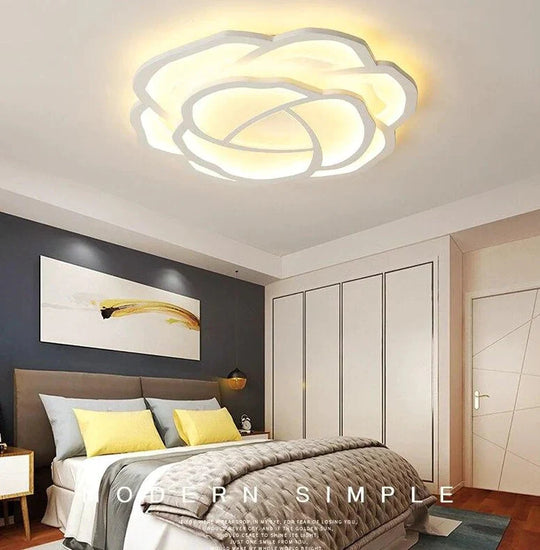 White Rose LED Ceiling Lights For Living Room Bedroom Dining Room Dimmable LED Kitchen Lamp Modern Creative Ceiling Lighting