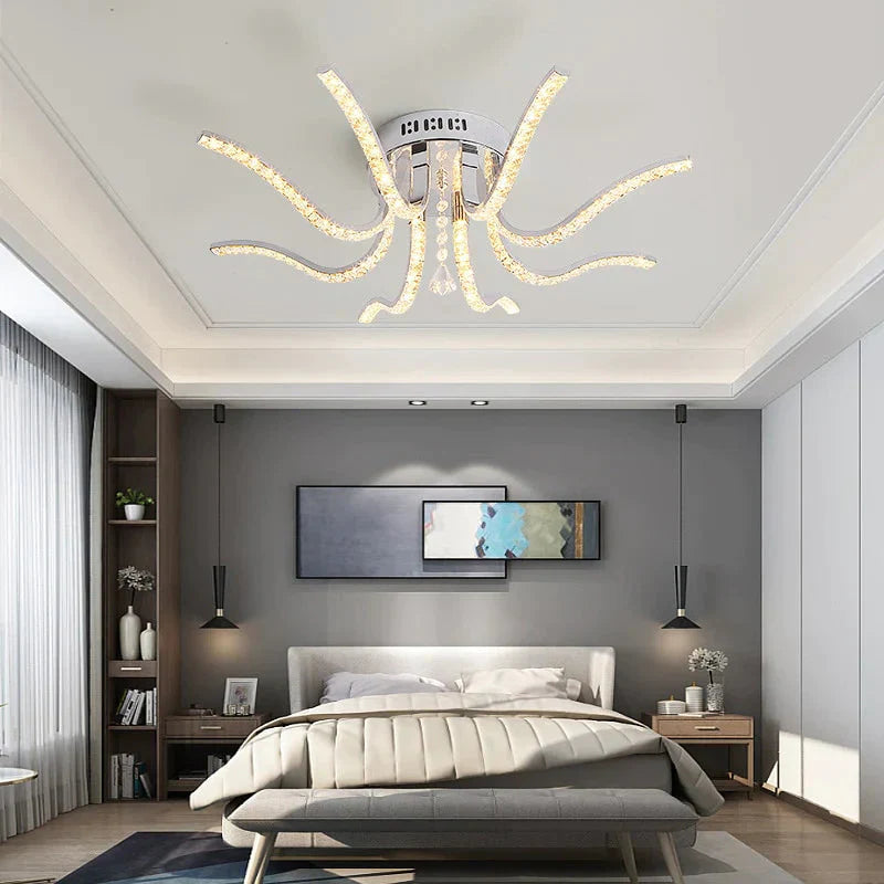 Chrome Plated Finish Crystal RC Modern Led Ceiling Lights For Living Room Bedroom Sutdy Room Dimmable Ceiling Lamp