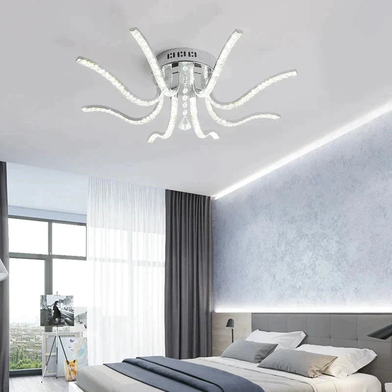 Chrome Plated Finish Crystal Rc Modern Led Ceiling Lights For Living Room Bedroom Sutdy Dimmable