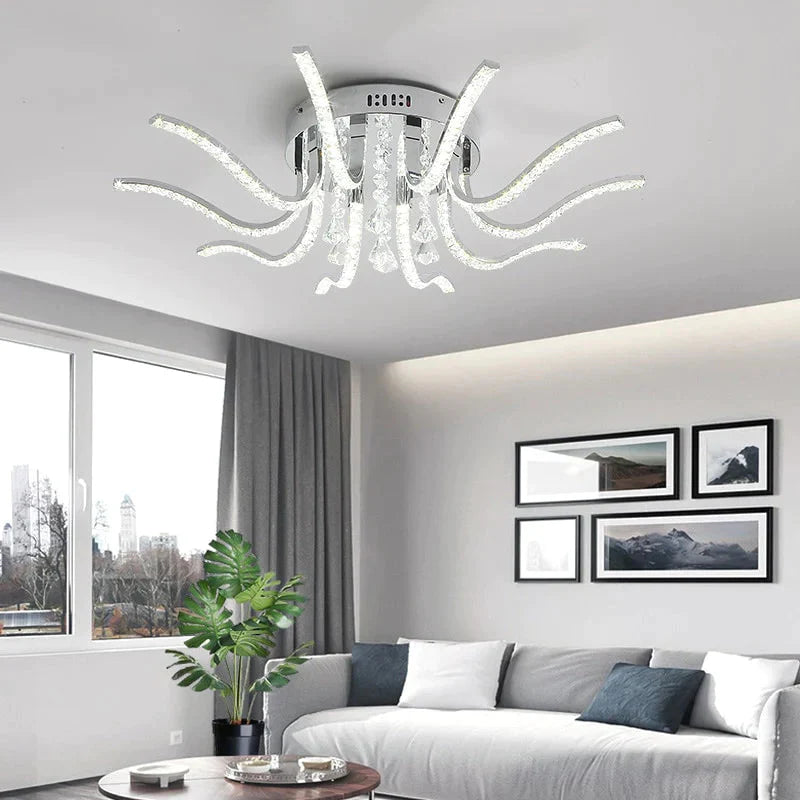 Chrome Plated Finish Crystal RC Modern Led Ceiling Lights For Living Room Bedroom Sutdy Room Dimmable Ceiling Lamp