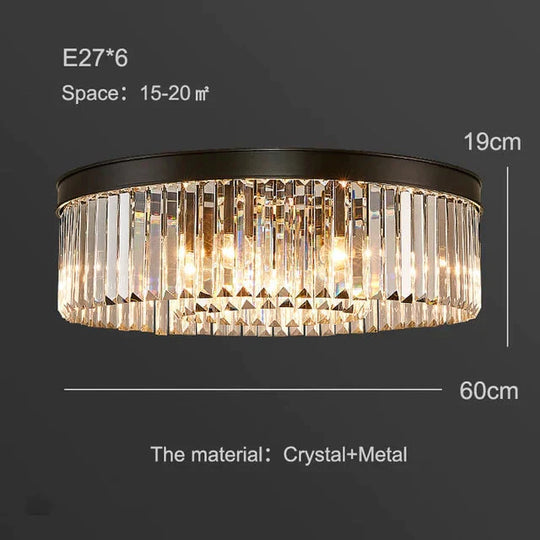 Modern Crystal Ceiling Lamp Living Crystal Ceiling Light Bedroom Classic Round Ceiling Lamps Black Base Led Fixtures Dining Room