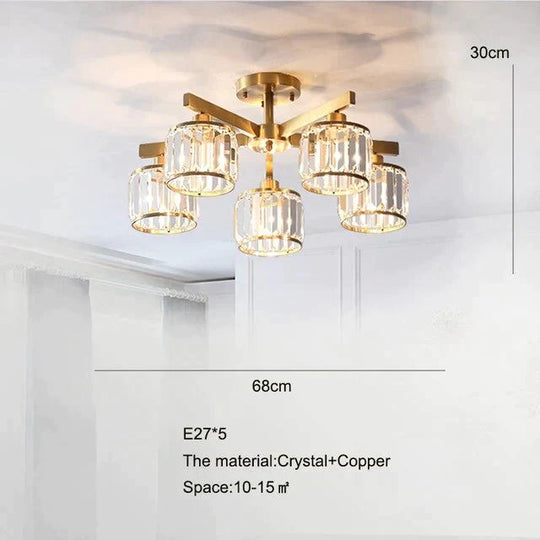 Crystal Ceiling Lights Bedroom Modern Design Copper Lamp Dining Room Led Kitchen Lustre Living