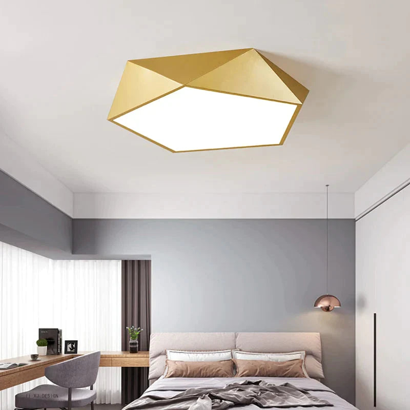 Modern Light Fixtures Ceiling Of Equilateral Indoor Lighting Gold Lampshade For Living Room Bedroom Lamp Ceiling Lamp Fixtures