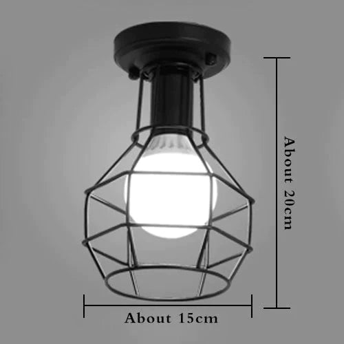 American Vintage Loft LED Ceiling Light Lamp Iron Cage Pyramid Corridor Entrance Balcony Bar Counter Indoor Lighting Fixture