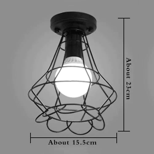 American Vintage Loft LED Ceiling Light Lamp Iron Cage Pyramid Corridor Entrance Balcony Bar Counter Indoor Lighting Fixture