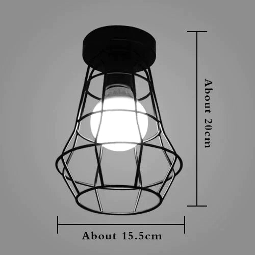 American Vintage Loft LED Ceiling Light Lamp Iron Cage Pyramid Corridor Entrance Balcony Bar Counter Indoor Lighting Fixture