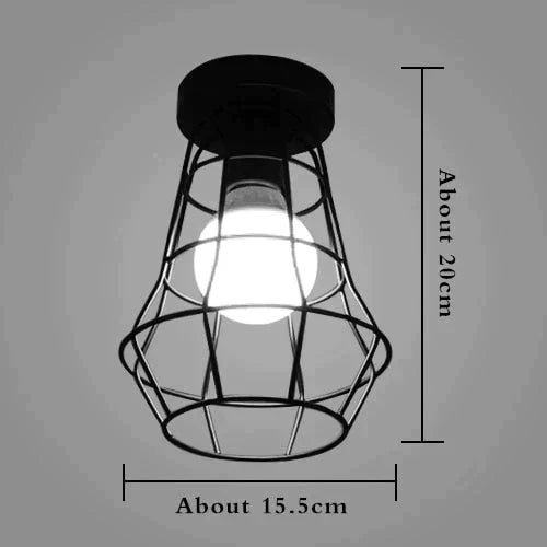 American Vintage Loft Led Ceiling Light Lamp Iron Cage Pyramid Corridor Entrance Balcony Bar Counter