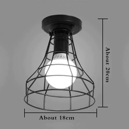 American Vintage Loft LED Ceiling Light Lamp Iron Cage Pyramid Corridor Entrance Balcony Bar Counter Indoor Lighting Fixture