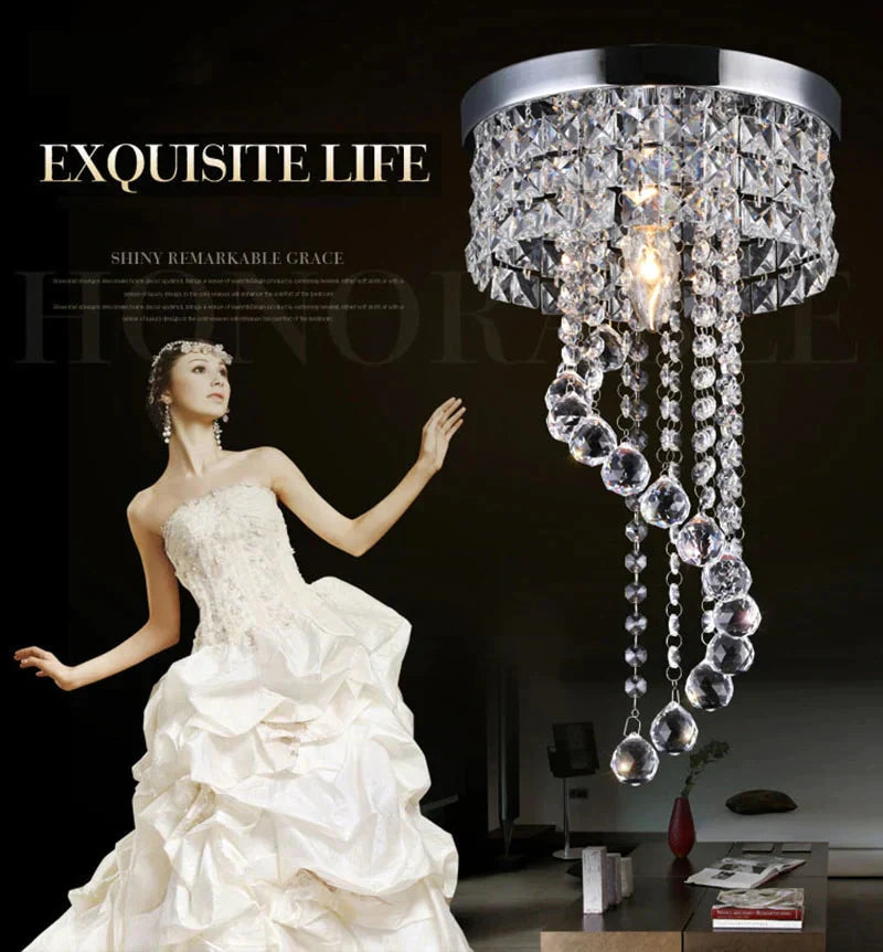 LED Crystal ceiling light Chrome Flush Mount Fixture with Raindrop Crystals, Modern Ceiling Lighting