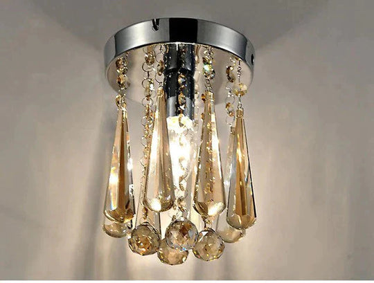 Crystal Ceiling Light Flush Mount Fixture Lamp With Beads For Bedroom Hallway Living Room Kitchen