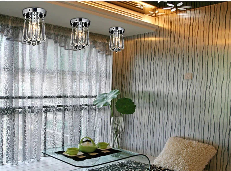 Crystal Ceiling Light Flush Mount Ceiling Light Fixture Ceiling Lamp with Crystal Beads for Bedroom Hallway Living Room Kitchen