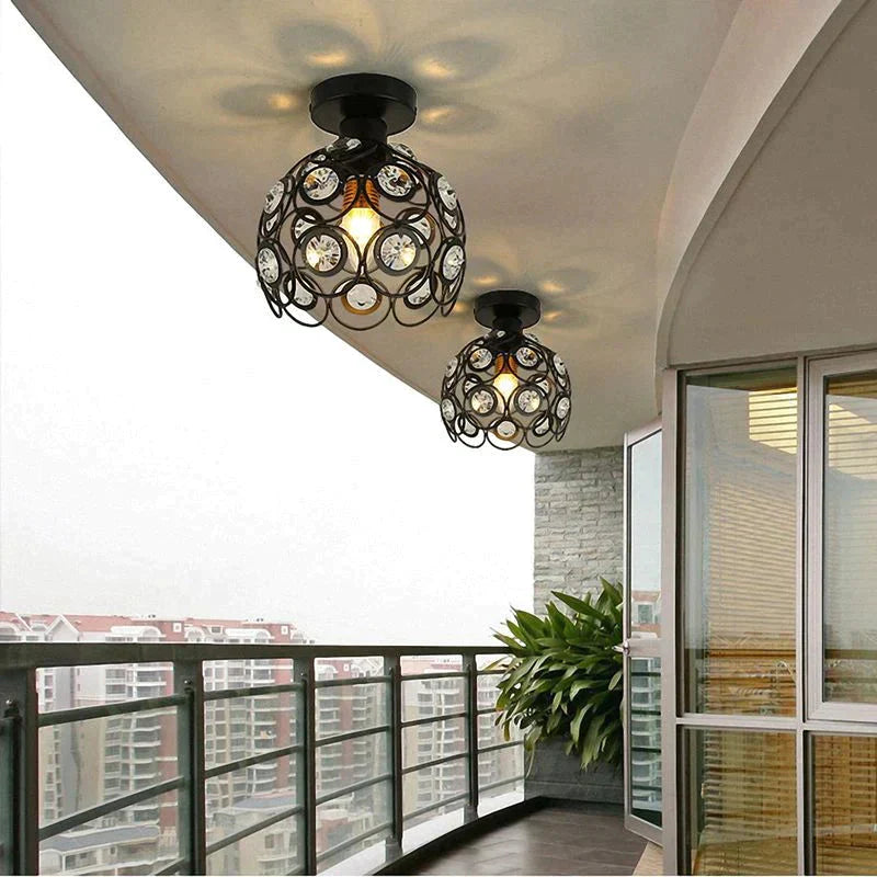 Creative Crystal Minimalist Ceiling Light Single Wall Lamp Bedroom European Iron Crystal Decor Lamps