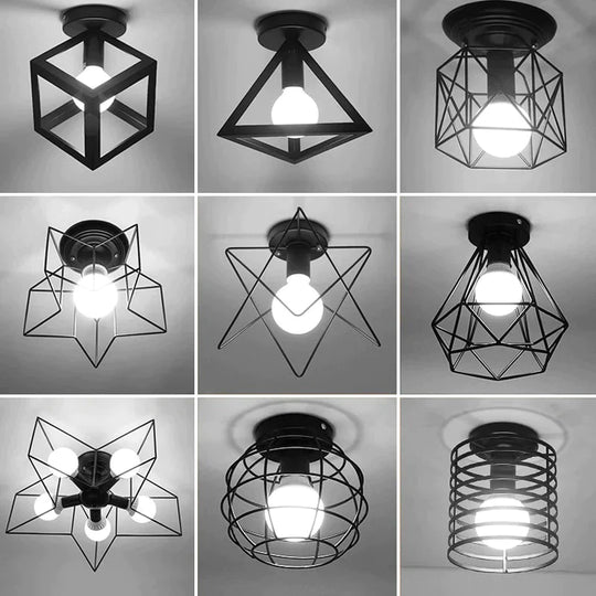 Vintage Ceiling Lights Lustre Luminaria Led Ceiling Lamp Loft Iron Cage Fixtures Lighting