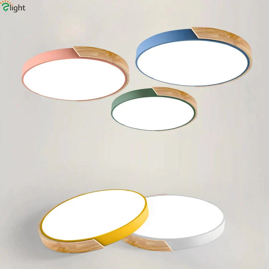 Nordic Oak App Dimmable Led Ceiling Lights Living Room Round Multicolor Alloy Lamp Bedroom Light