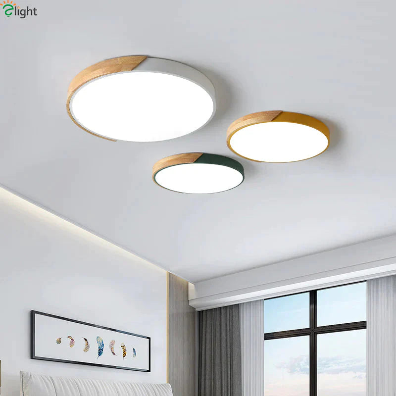 Nordic Oak App Dimmable Led Ceiling Lights Living Room Round Multicolor Alloy Led Ceiling Lamp Bedroom Led Ceiling Light Fixture