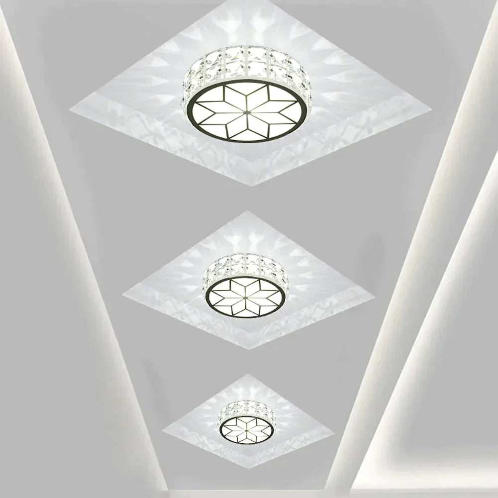 6W/12W Modern Metal Crystal Ceiling Light Lamp For Hallway Dinning Room Flush Mounted Glass