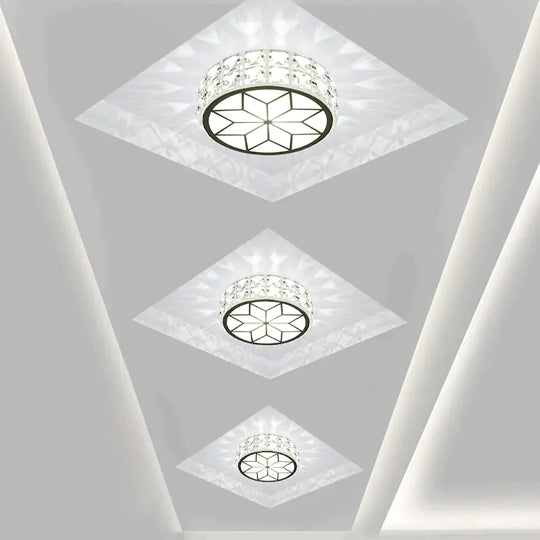 6W/12W Modern Metal Crystal Ceiling Light Lamp For Hallway Dinning Room Flush Mounted Glass