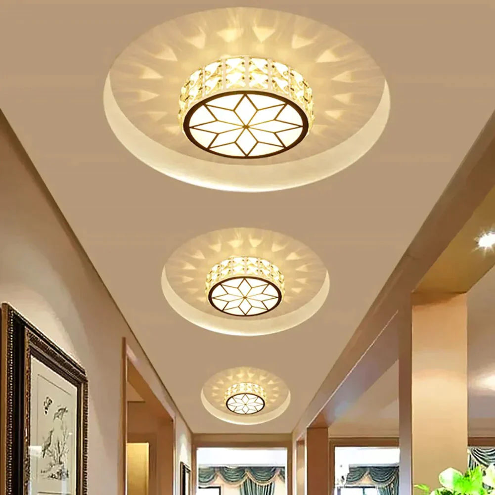 6W/12W Modern Metal Crystal Ceiling Light Lamp For Hallway Dinning Room Flush Mounted Glass