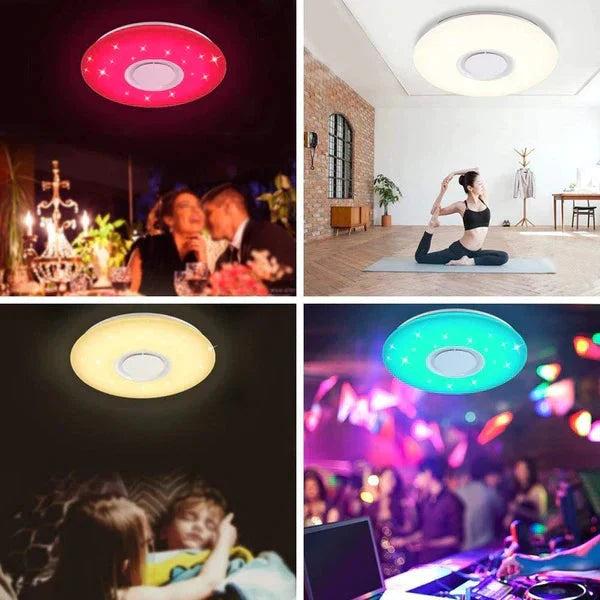 36W Rgb Flush Mount Round Starlight Music Led Ceiling Light Lamp With Bluetooth Speaker, Dimmable Color Changing Light Fixture