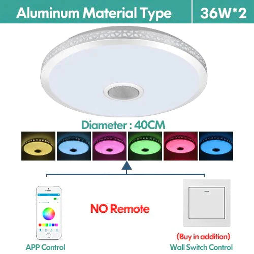 Led Ceiling Light Bluetooth And Music With Colourful Dimmer Rgb Remote Control For Living Room