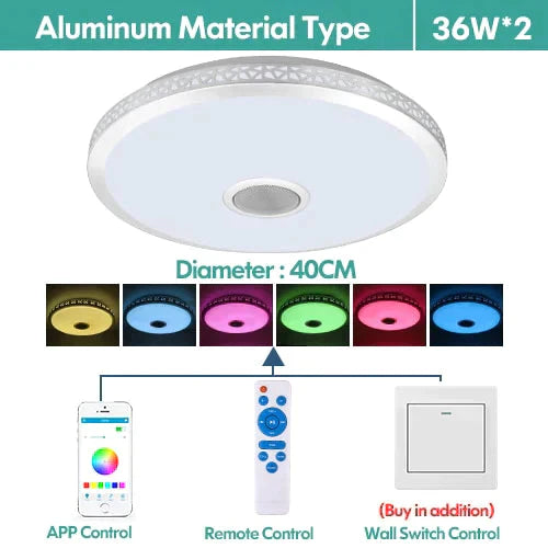 Led Ceiling Light Bluetooth And Music With Colourful Dimmer Rgb Remote Control For Living Room