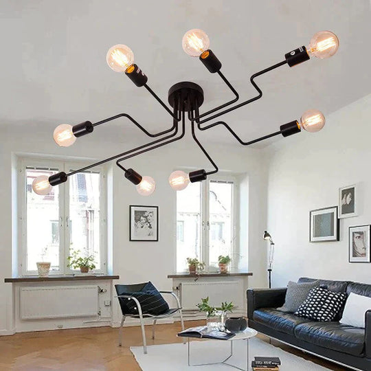 4/6 Light Retro Wrought Iron Ceiling Lights Bedroom/Dining Room Vintage Black Lamp Fixture E27