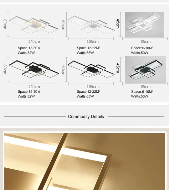 Rectangle Aluminum Modern LED Ceiling Lights For Living Room Bedroom