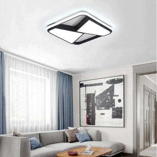 Rectangle Modern Led Ceiling Lights For Living Room Bedroom Study Room White Or Black  Square Ceiling Lamp With RC