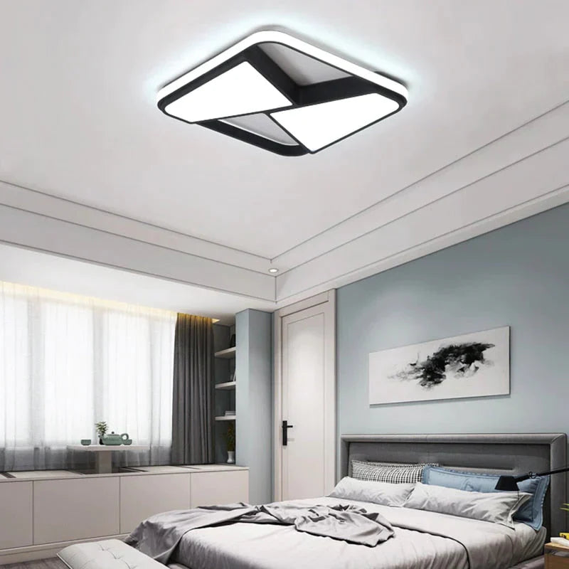 Rectangle Modern Led Ceiling Lights For Living Room Bedroom Study Room White Or Black  Square Ceiling Lamp With RC