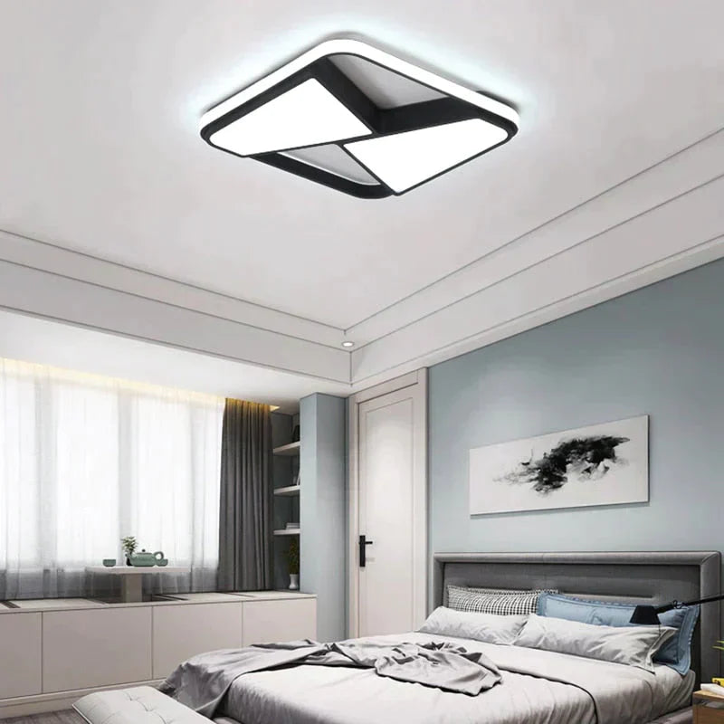 Rectangle Modern Led Ceiling Lights For Living Room Bedroom Study White Or Black Square Lamp With Rc