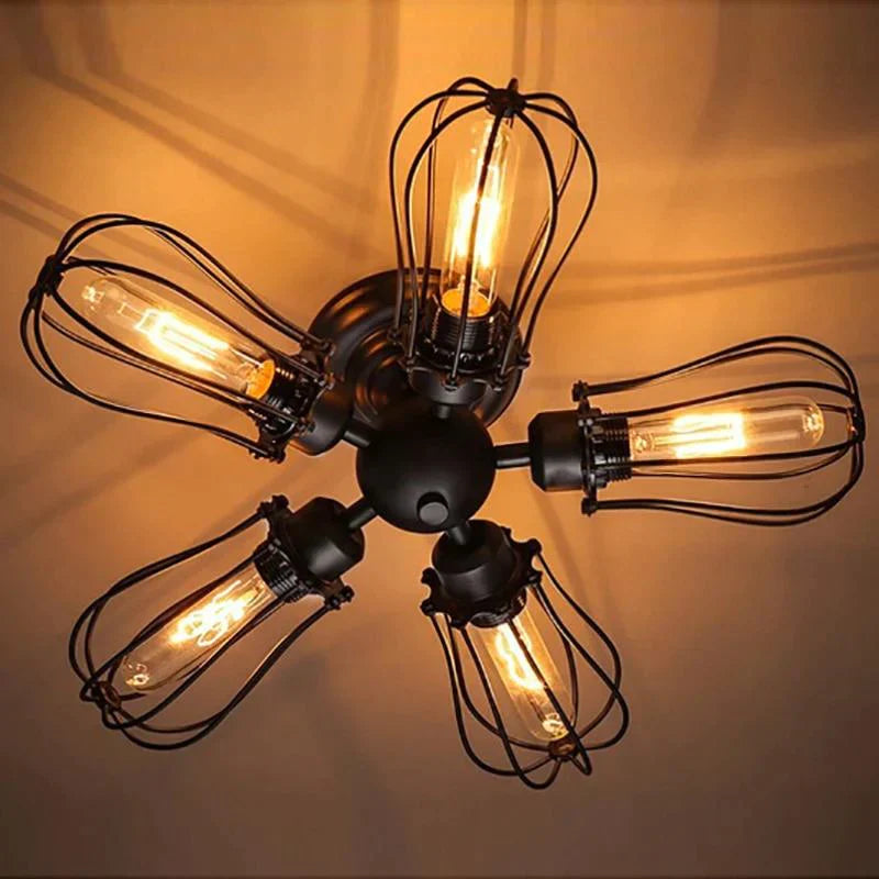 Retro Vintage Black 5 Lights GrLn Ceiling Lights E27 Lamp Fixtures For Home Bedroom/Living Room/Bar/Cafe