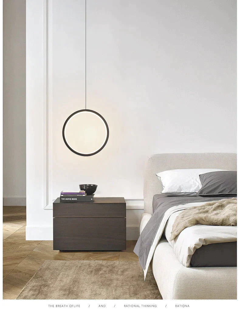 Ring pendant light minimalist /creative /personality bedroom bedside LED pendant lights long line hanging lamp