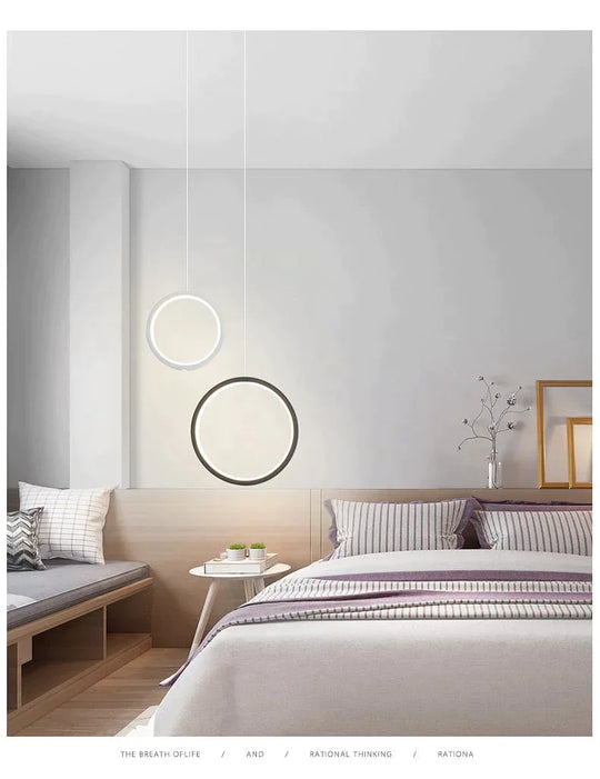 Ring pendant light minimalist /creative /personality bedroom bedside LED pendant lights long line hanging lamp